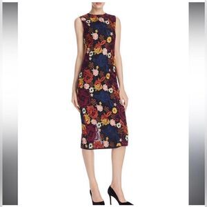 Alice + Olivia Nat Floral Embroidered Sleeveless Midi Sheath Dress Size 0